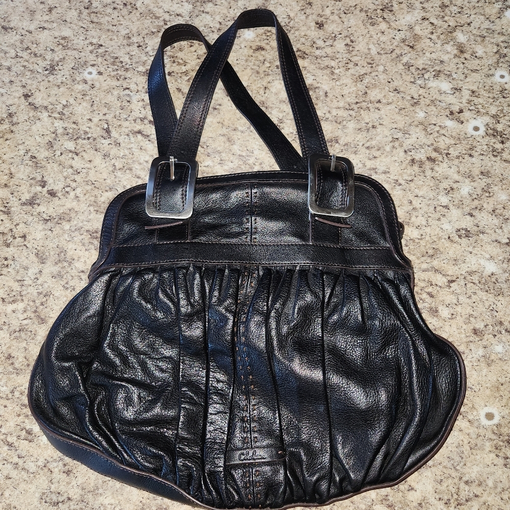 Cole Hann Dark Brown Leather Purse Double Handles Adjustable